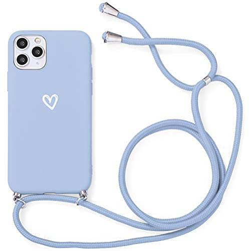 Yoedge - Carcasa con cordón para Apple iPhone 12, TPU Flexible de Silicona Mate con Cadena Ajustable, portátil, diseño de corazón, Color Blanco
