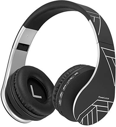PowerLocus Auriculares Inalámbricos Diadema, Cascos Bluetooth con Micrófono Incorporado, Alta fidelidad Estéreo Plegables Cerrados, Micro SD/TF, FM para Móviles/TV/PC (Negro Plata)
