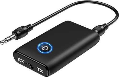 ORIA Bluetooth 5.3 Transmitter Receiver, Bluetooth Audio Adapter 3.5mm Jack for TV to Wireless Headphones, Low Latency, Noise Cancellation for PC, Speakers, Home Stereo