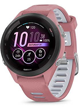 Garmin Forerunner® 265S Smartwatch da corsa, display AMOLED colorato, metriche di allenamento e informazioni sul recupero, rosa chiaro e grigio polvere, 42 mm