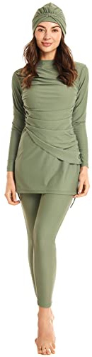 FYMNSI Muslim Swimsuits for Women Burkini Islamic Modest Swimwear Plus Size Full Cover Bathing Suit Rash Guard Long Sleeve Top Pants Hijab 3pcs Arabic Surfing Swimming Costume Beachwear Green XL