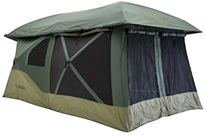 Gazelle Tents™ T4 Plus Hub Tent Overland Edition, Easy 90 Second Set-Up, Waterproof, UV Resistant, Footprint, All-Terrain Stakes, 4-8 Person, Alpine Green/Oak Moss, 78 x 94 x 165, GT451GR