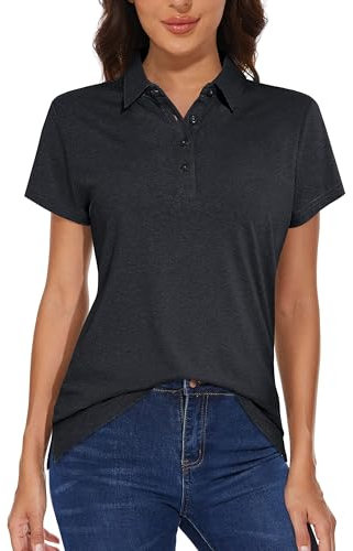 MAGCOMSEN Poloshirt Damen Golf Sommershirt UV Kurzarm Hemd Quick Dry Laufshirts Frauen Atmungsaktiv Tennis Shirts Polo Funktionsshirts mit 1/4 Kragen L