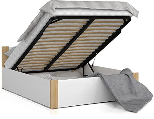 Lit BOSTON 160x200 + coffre - Sommier inclus Pin - blanc