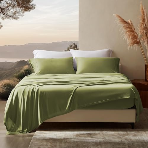 SLEEP ZONE King Sheets Set Jersey Knit, 4 Pieces Soft Cooling Bedding Sheets Fade Resistant Easy Care with Deep Pocket 16'', Green