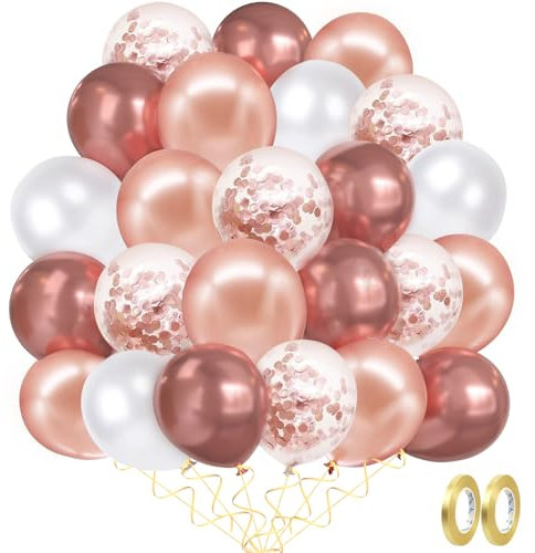 MUEZDUR Rosegold Luftballons Set 60 Stück 30cm Helium Ballons Rosegold mit 2 Rollen goldener Band für Geburtstag, Valentinstag, Jubiläum, Verlobungsdeko, Brautparty, Hochzeitsdeko, Party Dekoration