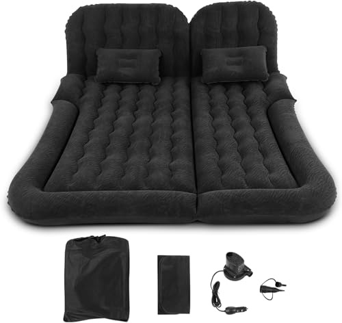 Cocoarm Car Inflatable Bed SUV Inflatable Mattress Car Air Mattress Soft PVC Flocking Sleeping Rest Cushion for Car SUV (Black)