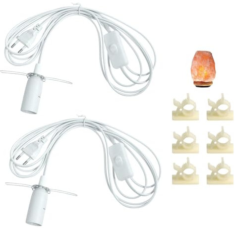 ZIGefofo 2 Stück Kabel mit Schalter für Salzlampe Lampenfassung E14 mit 3,5M Kabel Schalter und Eurostecker für Salzlampe Lsolierung Salzleuchte Kabel Salz Lampefassung - Weiß