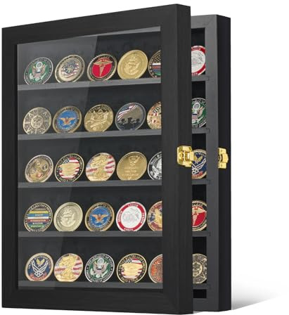 Kacorn Coin Display Case 11x14 Challenge Military Coin Holder Wooden American Flag Medal Poker Chip Wall Cabinet Decor Gift for Collector, Grandfathers, Fathers, Comrade-in-arms