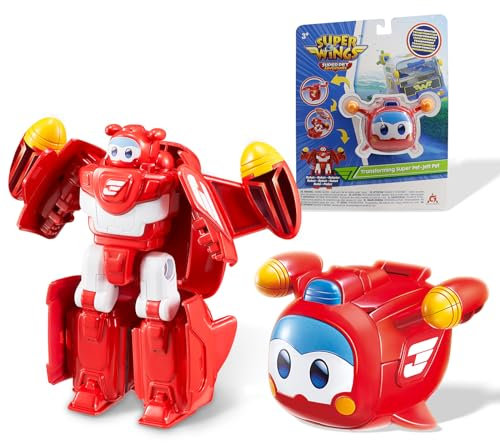Super Wings Transformations Supercharged Jett Pet, ca. 6 cm große Spiel-Figur für Kinder, Spielzeug-Flugzeug und Roboterfigur für 3+ Jahre Alten Jungen Mädchen