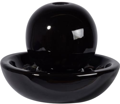 dobar® Fuente de cerámica con Bola para Interior, Incluye Bomba para Interior, Cascada Decorativa, para relajación, 24 x 24 x 18,5 cm, Color Negro
