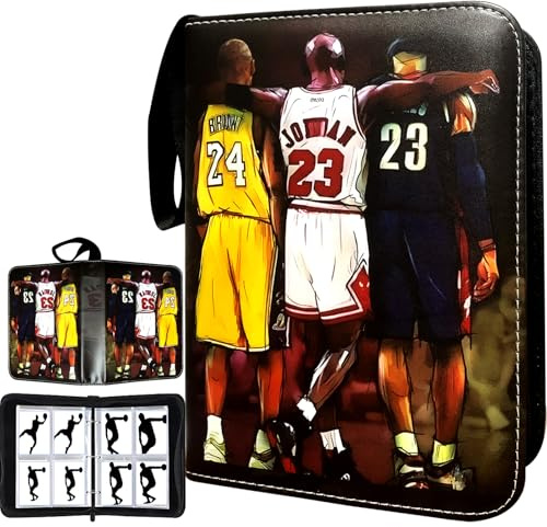 Basketball Card Binder, Trading Card Binder 4 Pocket with 50 Removable Sleeves Fits 400 Sport Cards, 3 Ring Card Holder Binder with Zipper, Collector Storage Album