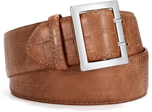 VONMELLI Breiter GüRtel Damen füR Kleid Moden LedergüRtel Goldener Schnalle TaillengüRtel Damen füR Mantel Mit Quadratischer Schnalle Braun Mit Silberner Schnalle XL