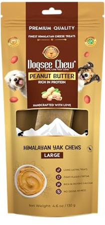 Dogsee Snack per cure dentistiche himalayane yak con sapore di burro di arachidi per cani – 130 g (1 grande spuntino) | Per pelle sana e pelo sano, senza cereali, senza glutine | Cane inodore