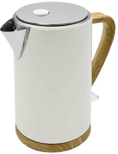Andrew James Fast Boil Kettle - Quiet Electric Kettle, Ivory Colour with Wood Effect Base & Trim, Rapid Boiling with Auto Shut Off for Tea & Coffee, Ideal Quiet Boil Kettle for Home or Office