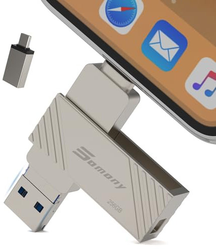 Pendrive para Phone,Somony Pen Drive USB 4 en 1 Memoria Externa iPhone,USB 3.0 Photo Stick Flash Drive USB,Memory Stick para iOS/Android/Smartphone/Tablet/Laptop/PC Foto/Video (Plata, 256, GB)