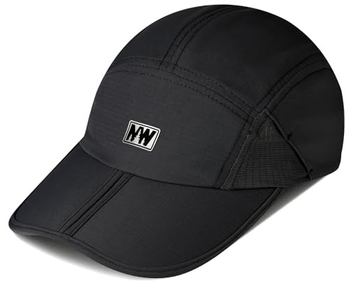 AYPOW Vikbar baseballmössa unisex, snabbtorkande lätt löparmössa män kvinnor, andningsbar nät utomhus sporthatt justerbar UV-skydd sommar solhatt för golf promenader camping vandring, Svart, one size