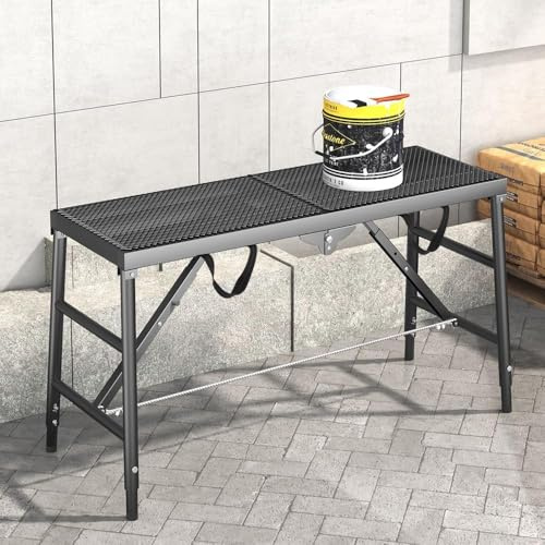 70.87x15.75 Scaffolding Platform Support 330 Lbs Capacity Portable Work Platform 5 Gear Adjustable Height 31 to 46In Heavy Duty Scaffold Folding Step Ladder Non-Slip Step Tool for Household