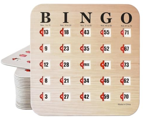 Yuanhe Bingo Cards with Sliding Windows - Reusable Travel Bingo Game Cards Bulk, 25 Pack, Woodgrain