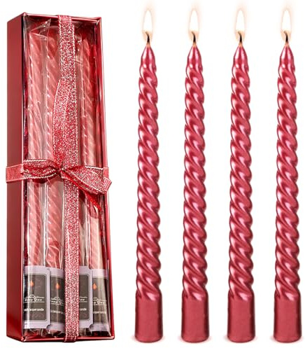 Bougies Chandelles, Torsadées Dîner Bougie, Spirale Bougies Coniques, Bougies Pointues Effilées Décoratives pour la Maison,les fêtes, Nouvel An, Noël, chandeliers (Rouge)