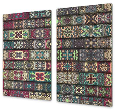 Asse da cucina in VETRO temperato – Tagliere in vetro – pezzo UNICO (60x52 cm) o DUE pezzi (30x52 cm ognuno); D14 Modelli e Mandala: Mosaico 9