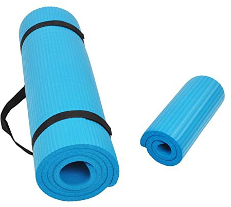 Fitvids All Purpose 1/2-Inch Extra Thick High Density Anti-Tear Exercise Yoga Mat and Knee Pad with Carrying Strap, Blue