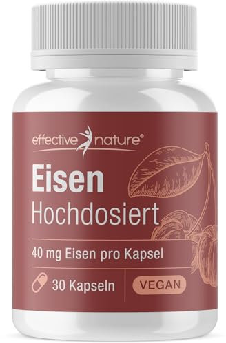 Eisen Kapseln hochdosiert mit Vitamin C - 40 mg Eisen und natürliches Vitamin C - 30 Kapseln für 1 Monat - Eisen-Bisglycinat (Eisenchelat)