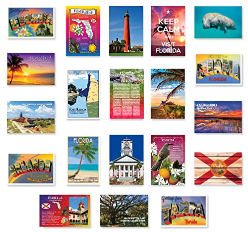 FLORIDA postcard set of 20 postcards. FL post card variety pack containing 20 different post cards. Made in USA.