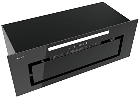 GLOBALO Dunstabzugshaube, Einbauhaube für Küche, Flachlüfter, mit Beleuchtung, Einbaubreite 80 cm, 4 Leistungsstufen, Gehärtetes Glas und Lackierter Stahl, Loteo 80.4 Black, Schwarz