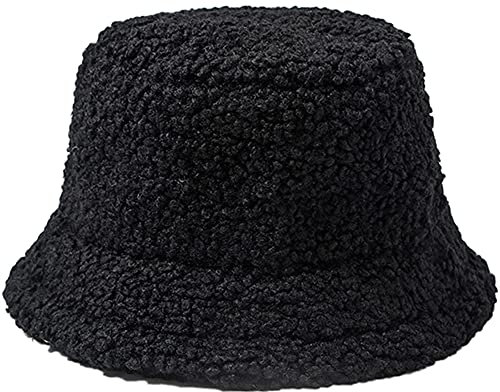 DURINM Appa Hat Damen Fischerhut Winter Appa Bucket Hat Outdoor Wintermütze Lämmer Freizeithut Fluffy Eimer Hut Kunstpelz Flauschige Fischerhüte Faltbar Verdickt Warm Mütze (Schwarz)