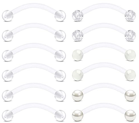 Briana Williams 20 Piezas Barras de Lengüeta Anillo de Pezón Plástico Bioflex Flexible 14G 12/14/16/18mm Piercing Jewellery