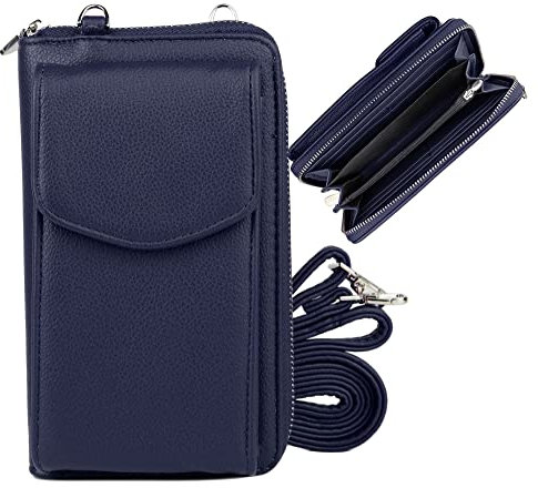 irisaa Geldbörse Damen mit Handyfach, RFID Schutz und Viele Kartenfächer, Crossbody Handytasche mit Geldbeutel Kleine Umhängetasche mit Verstellbarem Schultergurt, Damen Tasche:weich-navy