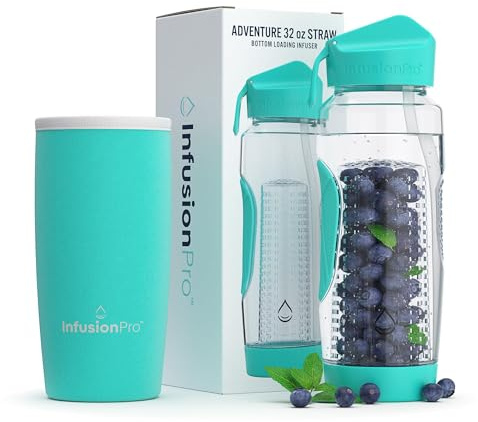 Infusion Pro 32 oz Fruit Infuser Water Bottle with Straw Lid : Insulated Sleeve : 50 Recipe Fruit Infusion eBook : Bottom Loading, Large Water Infuser for More Flavor : Unique Gift Idea