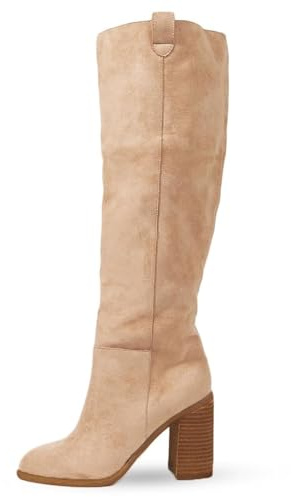 Erocalli Suede Knee-High Boots Fall Boot For Women Chunky Block High Heel Slouch Fashion Boot Round Toe Side Zipper