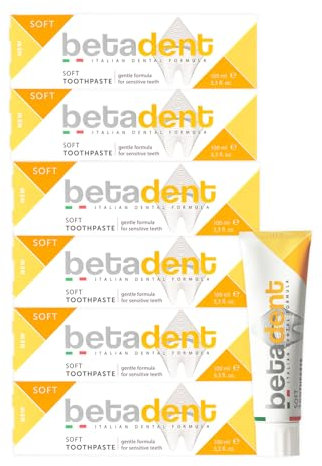 Betadent KIT 6 DENTIFRICIO SOFT per denti sensibili. Contrasta l'infiammazione gengivale. Azione sanitizzante e lenitiva. Con aloe vera, tea tree oil e ingredienti naturali. 6x100ml