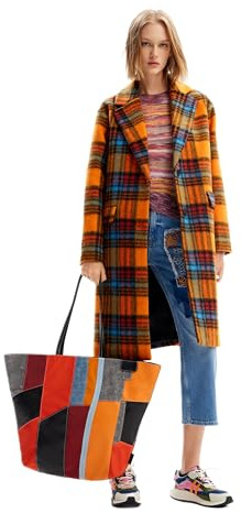 Desigual Woman Woven Overcoat Cappotto in Tessuto da Donna, Colore: Arancione, XL
