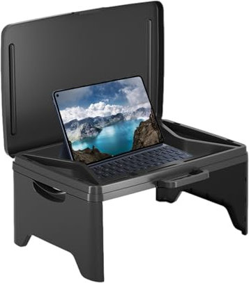 Vikbart laptopbord | Sängfällbart bilknäbricka skrivbord – multifunktionellt knäbricka och stående skrivbord | frukostbricka med hopfällbara ben | sängskrivbord för bärbar dator och skrivning