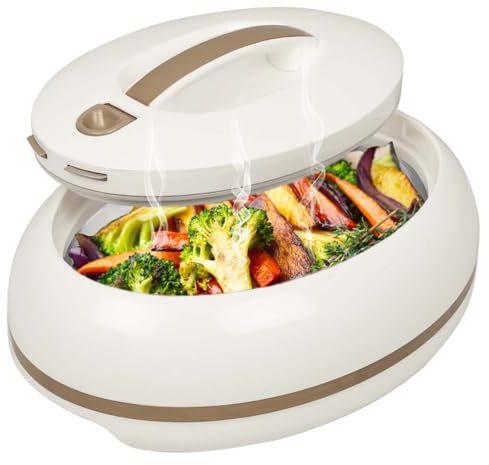 Elegante casseruola ovale isolata grande – coperchio aperto con una sola mano – 0,9 l – scaldavivande di lusso – ciotola termica per buffet/feste – contenitore per alimenti caldi in acciaio inox