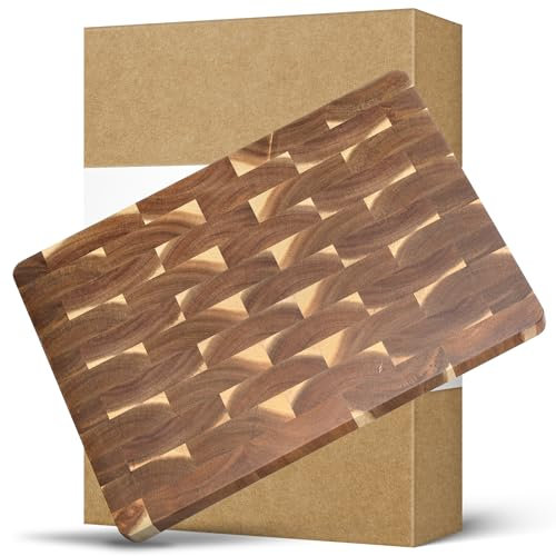 HEZHEN Cutting Board Wood, End Wood Grain Chopper Board, Built-in Handle, Acacia Wood Serving Board, Kitchen Accessory