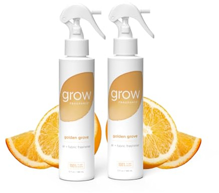 Grow Fragrance 100% Plant-Based Air Freshener Spray | Freshen Fabric & Rooms | Golden Grove Scent - Citrus, Fruits, Watery Green Notes | Made with Natural Essential Oils - 2 Pack, 5 oz each