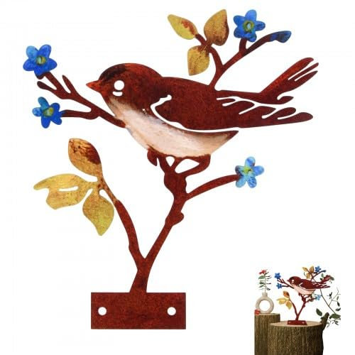 Ehuihuan Décoration d'oiseau, piquet de jardin, oiseaux en métal, décoration extérieure, décoration de jardin rouillée, rouille pour l'extérieur, charmante décoration de jardin, figurines d'animaux