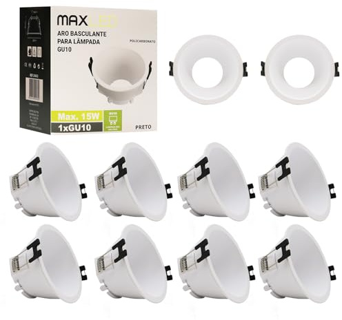 Maxled, Light is Led! Inbyggd Spotram 10 Pack Ø83mm Håldiameter PC Material LED Spots Takspotlights Inbyggda Spotlights för GU10 LED/Halogenlampor Takinbyggningsring (Rund Vit)