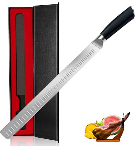 Lachsmesser Schwarz Schinkenmesser 43cm Extra Scharfe Tranchiermesser Dönermesser Mit Ergonomisches Pakkaholz Griffdesign Küchenmesser Mehrzweck Grillen Camping Kochen Messer BBQ Werkzeug