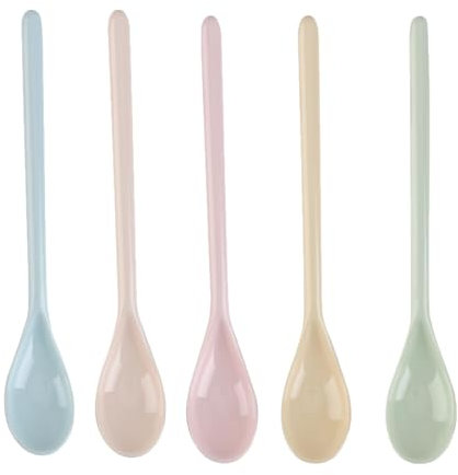Weenwill Cucchiaini Lunghi Plastica,5 Pezzi Cucchiaio in Plastica Colorato Riutilizzabili Cucchiaini per Uova Cucchiaino da caffè Adatti per Yogurt,caffè,Bevande,Uova,Gelati,Marmellata