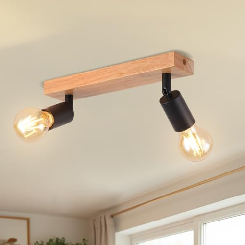 LVWIT Black Light Shade,2 Way Wood Spot Lights,Light Fittings Ceilings, Wall Kitchen Lights,Adjustable Black Ceiling Light,Kitchen Lights Ceilings,Industrial Wall Lamp Holder (NO Bulbs)
