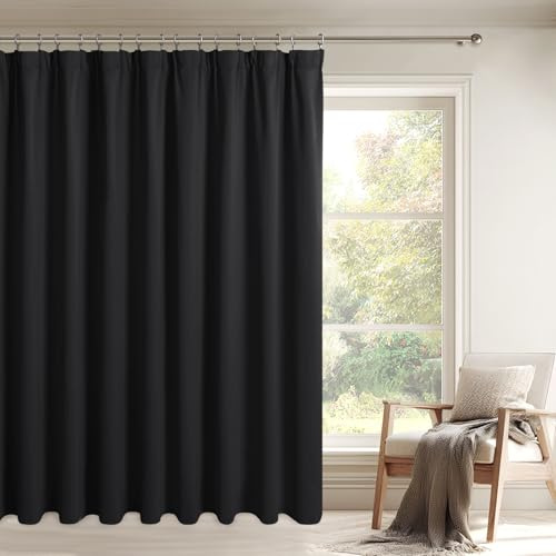DWCN Schwarz Vorhänge Wohnzimmer Kräuselband 245x300cm(HxB) 1er-Set Raumteiler Gardinen Raumtrenner Thermovorhang Verdunklungsvorhänge mit Vorhang-Krawatten für Schiene Schlafzimmer Kälteschutz