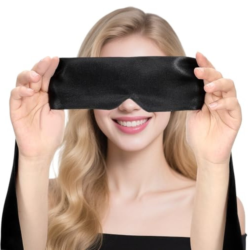 Weiche Augenbinde Schlafmaske Satin Bequem Schlafbrille Einstellbar Satin Augenmaske Reise-Augenmaske Weiche Schlafmaske Für Frauen Männer Nachtschlaf Reise Nickerchen, 150 X 7 cm (Schwarz)