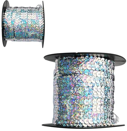 Rotolo di paillettes da 100 yards, 6 mm, con paillette colorate, bordo piatto con brillantini per fai da te, nastri con paillettes per decorare abiti, ornamento, fascia da ballo, braccialetto (argento