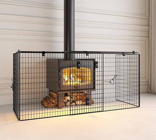 Calidola Grille de protection extensible pour cheminée - Largeur réglable de 92 cm à 168 cm - Pare-feu mural pour la sécurité du foyer - Panneau en maille métallique avec revêtement en poudre noire