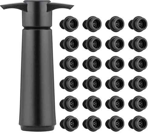 Bomba de Vacío para Vino,Kit de Bomba de Vino Tapón Reutilizable,Sistema de Conservación del Wine,Juego para Sellador de Botellas que se mantiene Fresco de Vino,Saca Aire Botella (24)
